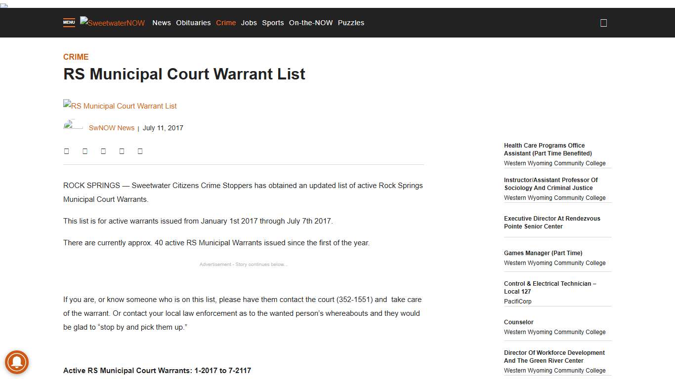 RS Municipal Court Warrant List - SweetwaterNOW